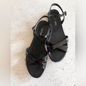 COPY - Prada Black Leather Criss Cross Sandals Flat Shoes
